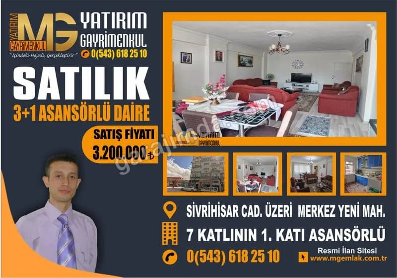 MG YATIRIM GAYRİMENKULDEN SATILIK SİVRİHİSAR CADDESİ ÜZERİ 3+1 ASANSÖRLÜ DAİRE